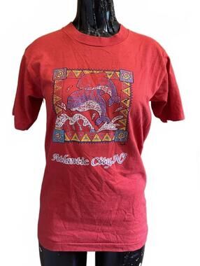 Vintage Atlantic City NY Graphic T-Shirt Red Small